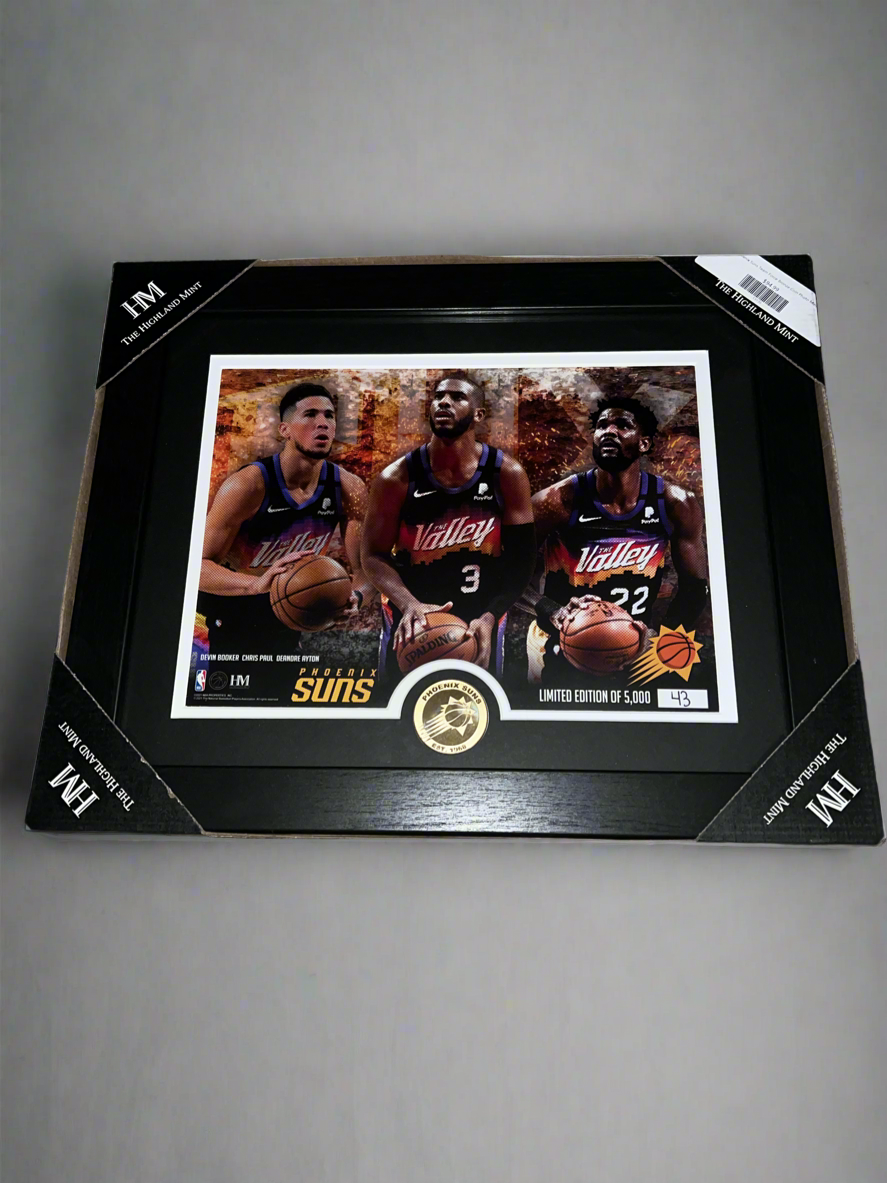 Highland Mint Phoenix Suns Devin Booker, Chris Paul, and DeAndre Ayton bronze coin photo