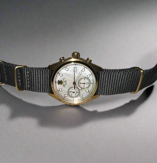J.W. Hulme Women's Quartz Multi Function Mother-of-Pearl Grey Strap Watch
