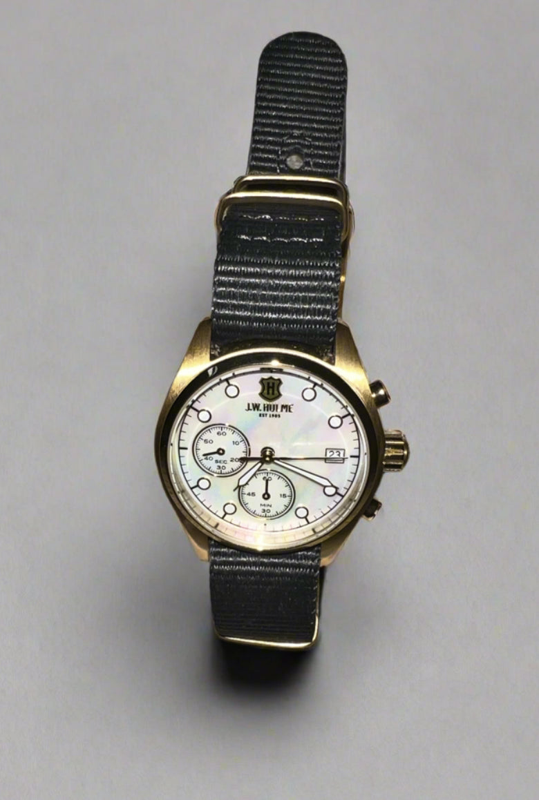 J.W. Hulme Women's Quartz Multi Function Mother-of-Pearl Grey Strap Watch